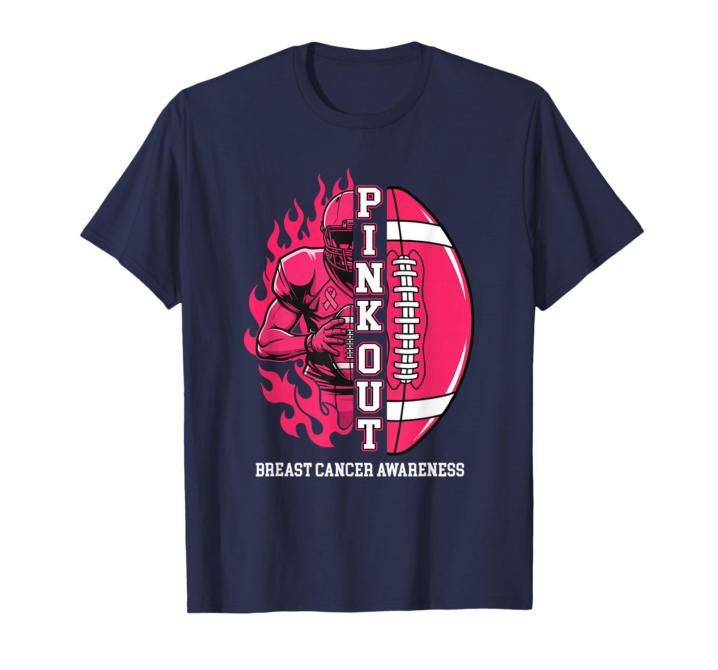 Pink Out - Breast Cancer Awareness Football Pink Ribbon T-Shirt