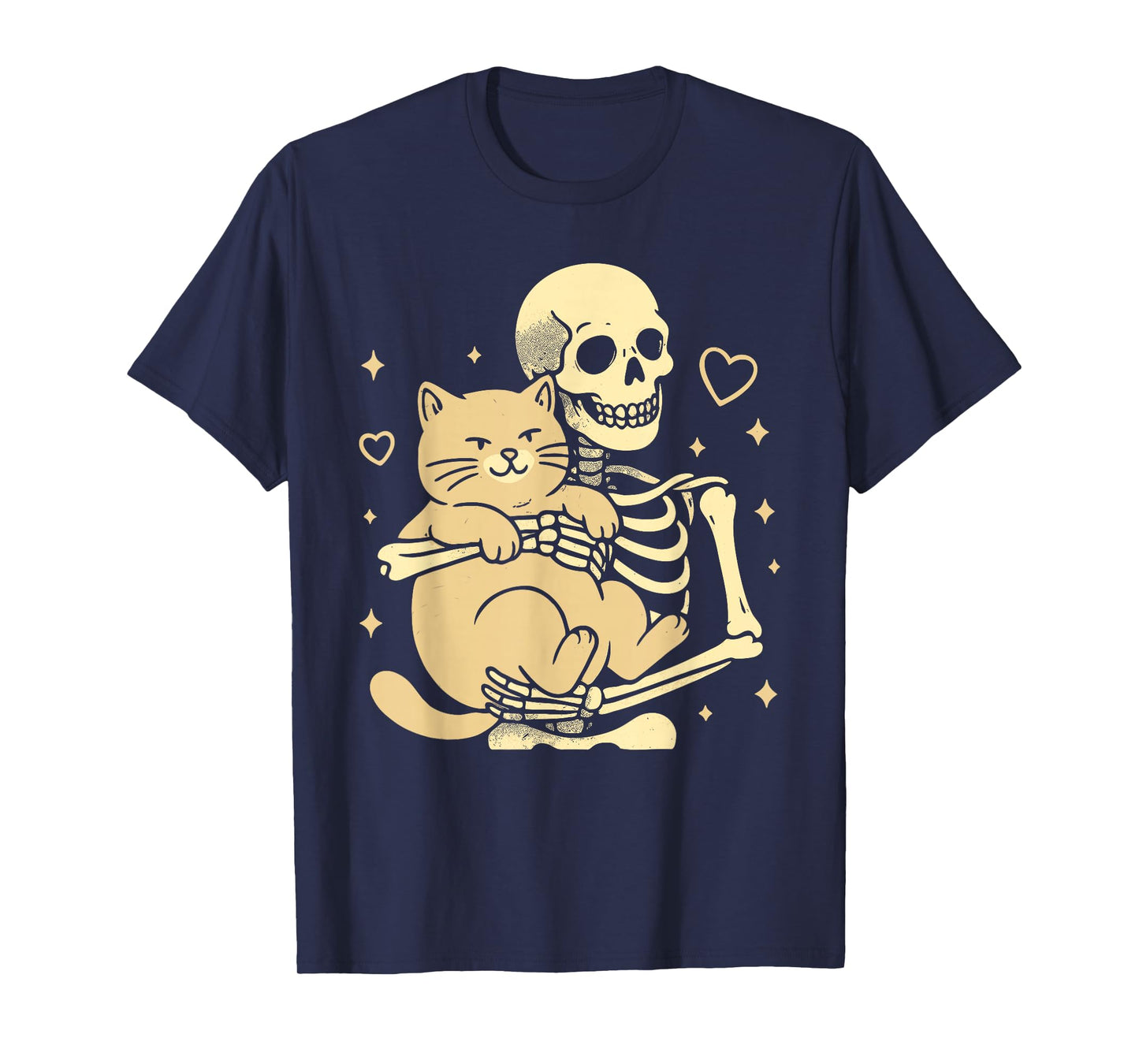 Skeleton Hugging Cat Funny Halloween Spooky Outfit T-Shirt