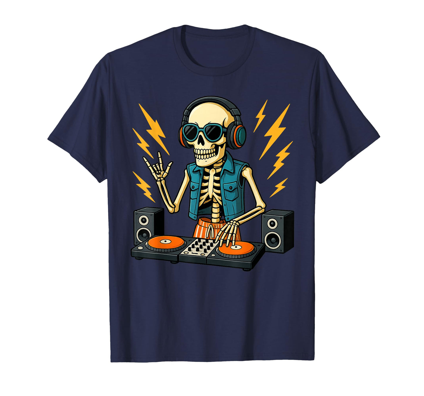 Skeleton DJ Halloween Costume Turntable Music Funny Men Boys T-Shirt