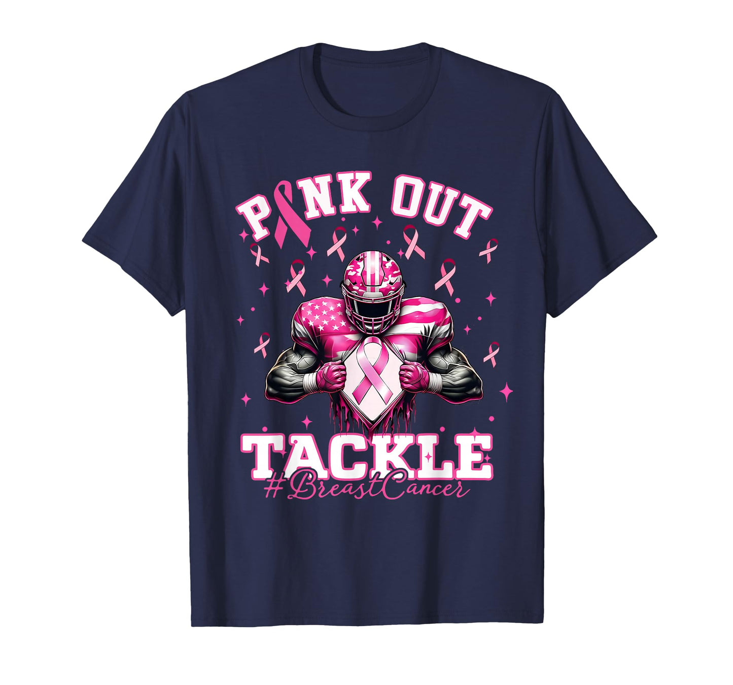 Pink Out Tackle Breast Cancer Football Pink Ribbon Womens T-Shirt