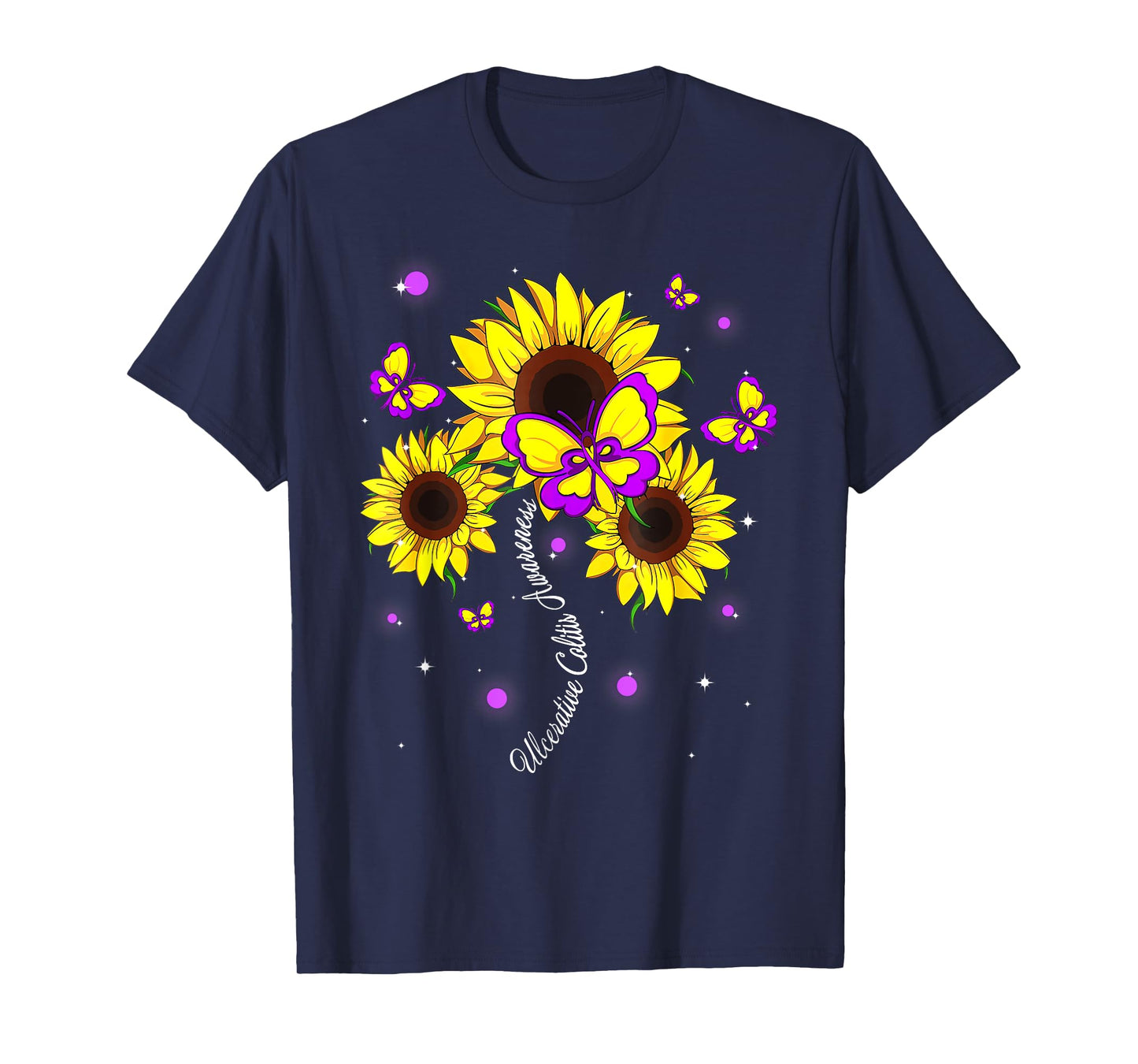 Ulcerative Colitis Awareness Sunflower Butterfly Ribbon T-Shirt