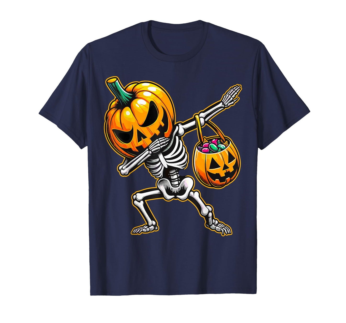Dabbing Skeleton Pumpkin Candy Funny Halloween T-Shirt