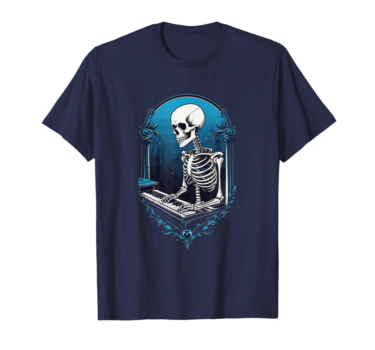 Dead Pianist Art Goth Piano Player Skeleton Musician Graphic T-Shirt