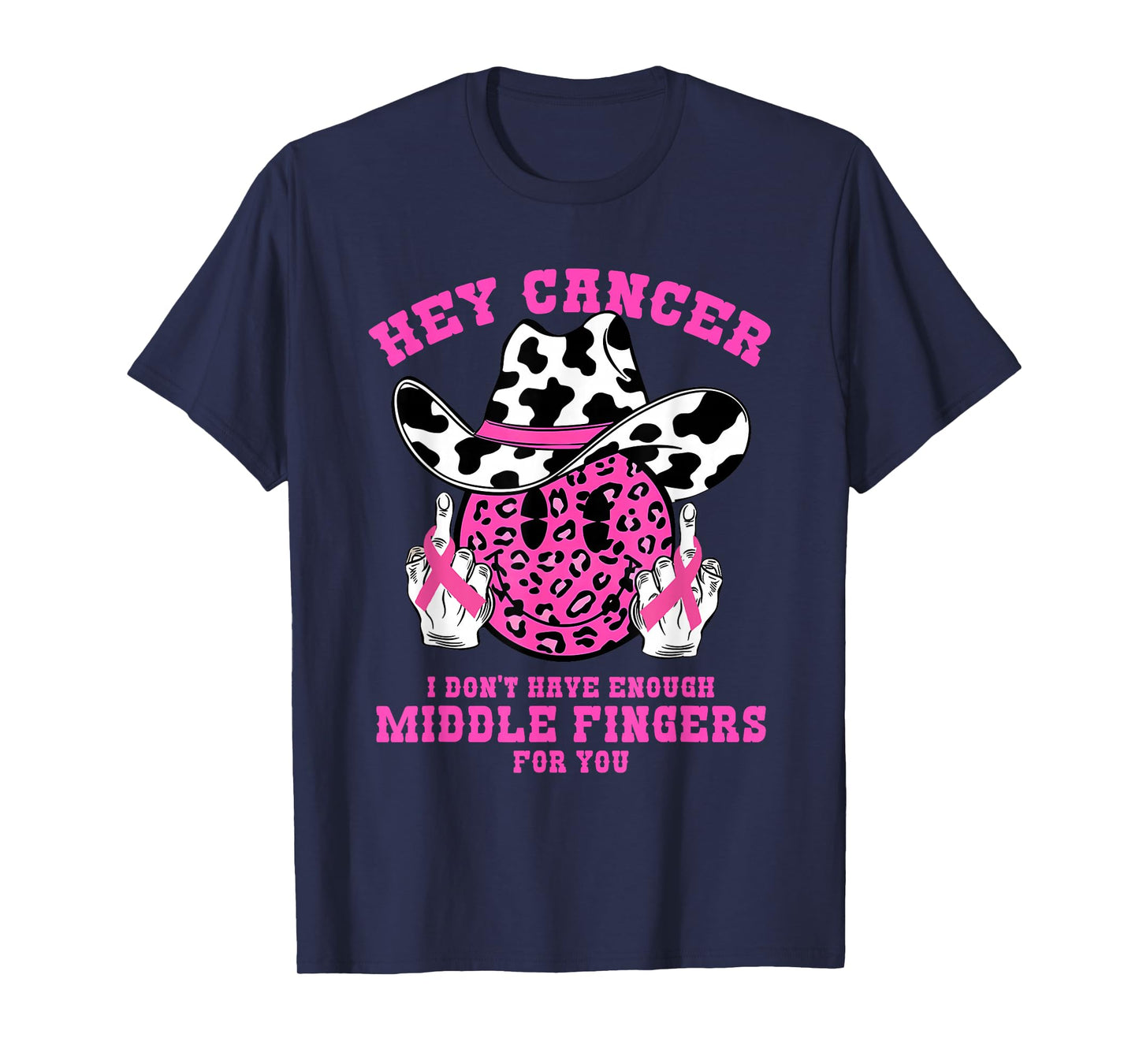 Pink Leopard Western Cowgirl Cowboy Cute Face Breast Cancer T-Shirt