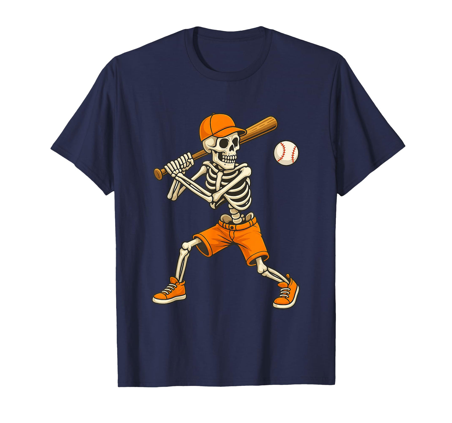 Funny Skeleton Batting Baseball Halloween Boys Men Kids T-Shirt