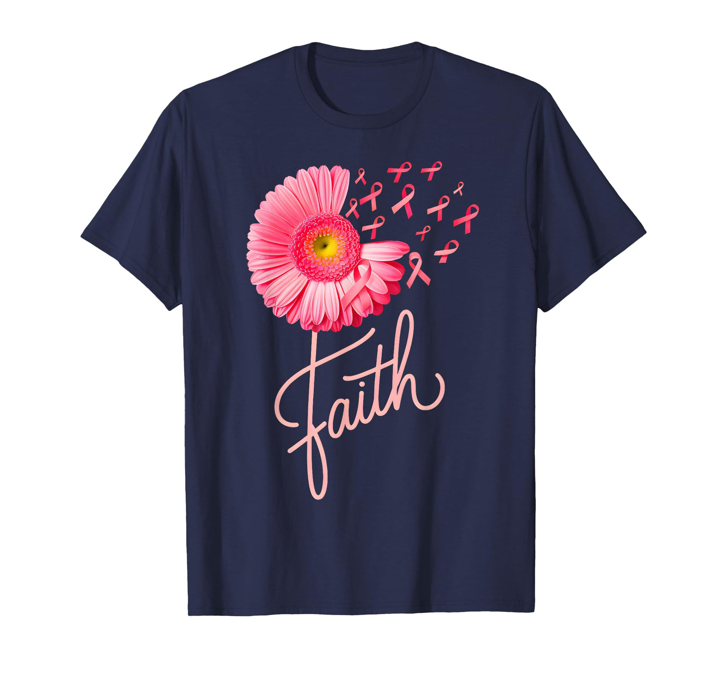 Faith Pink Ribbon Flower Breast Cancer Awareness Girls Women T-Shirt