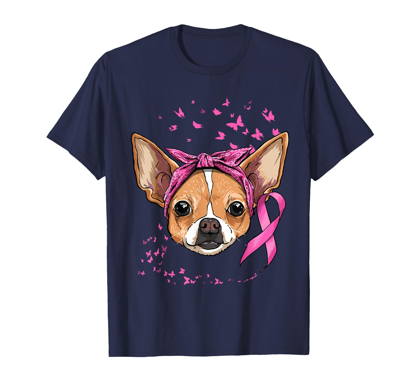 Breast Cancer Awareness Chihuahua Pink Ribbon Survivor Dog T-Shirt