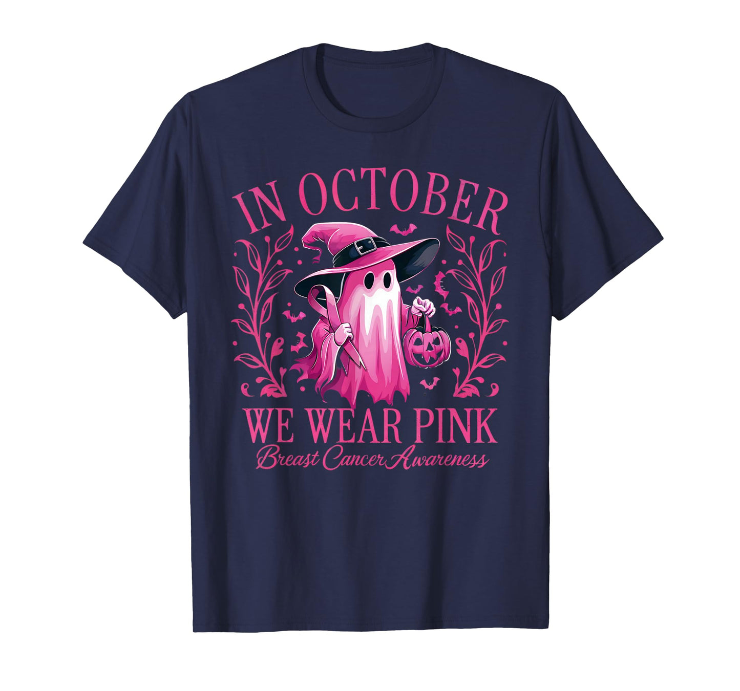 In October We Wear Pink Breast Cancer Awareness Halloween T-Shirt