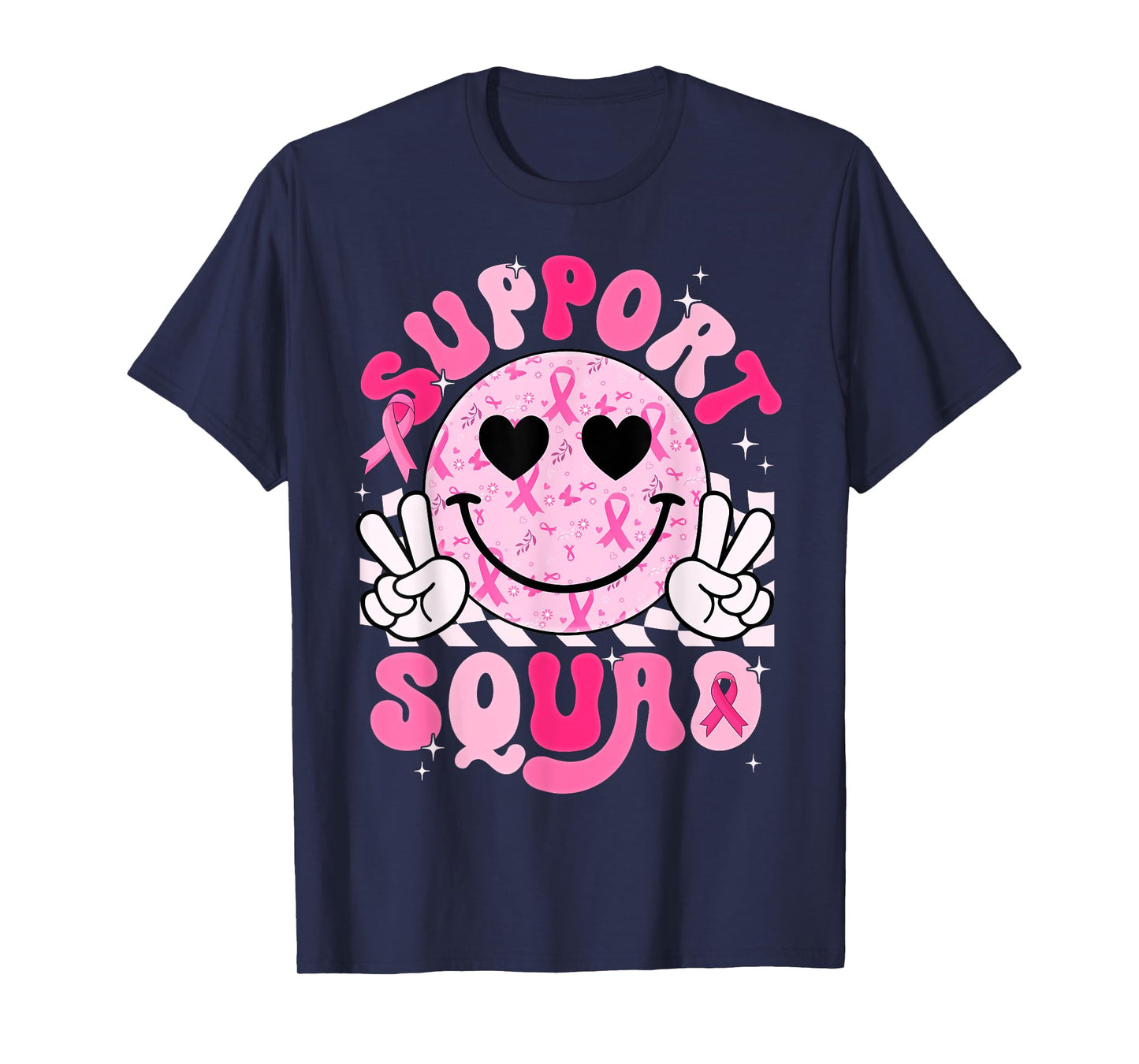 Support Squad Smile Face Breast Cancer Awareness Pink Ribbon T-Shirt