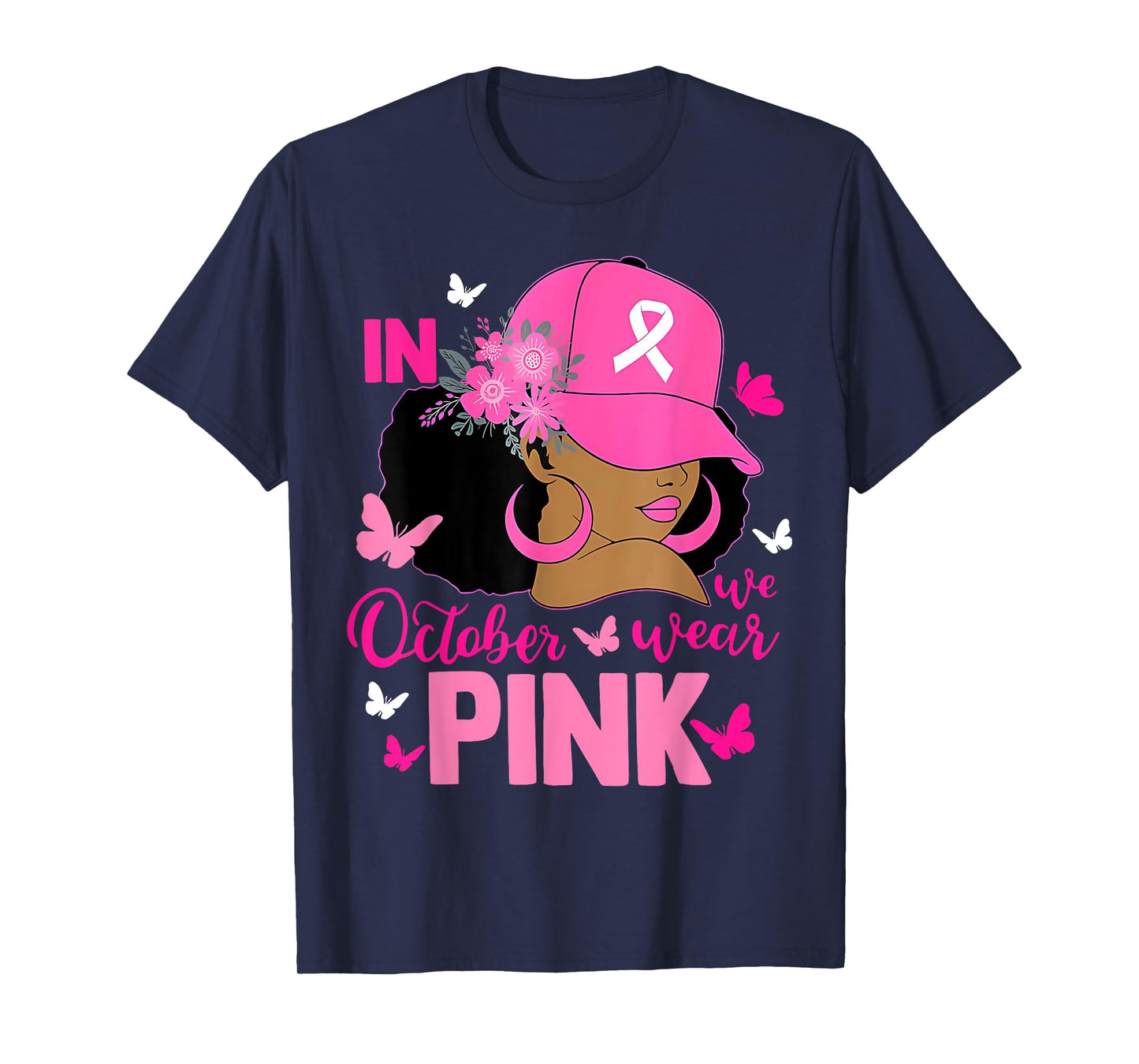 Messy Bun In October We Wear Pink Messy Bun Black Women T-Shirt