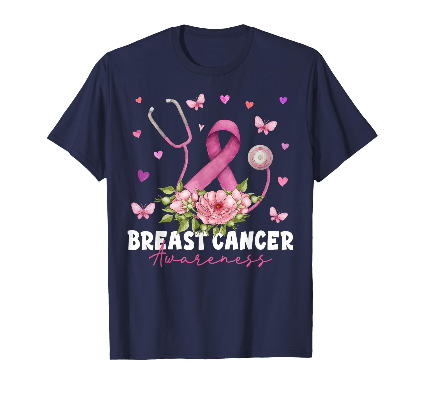 Breast Cancer Awareness Pink Stethoscope Nurse Medical Women T-Shirt