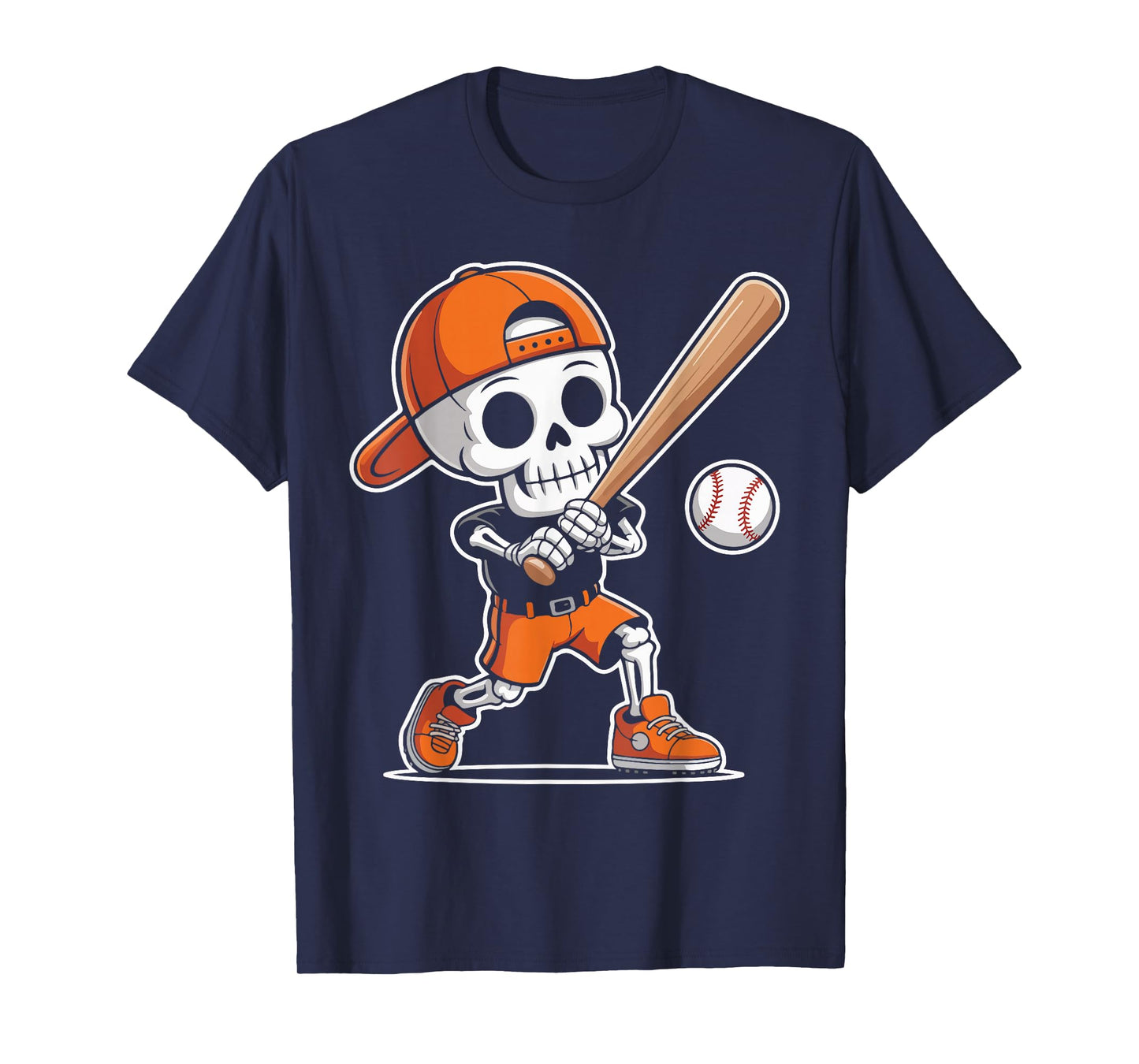 Funny Skeleton Baseball Spooky Sports Halloween Kids Boys T-Shirt
