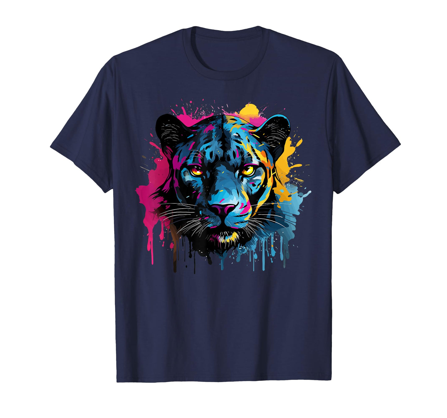 Black Jaguar Wildlife Big Cat Lover Colorful Splash Art T-Shirt