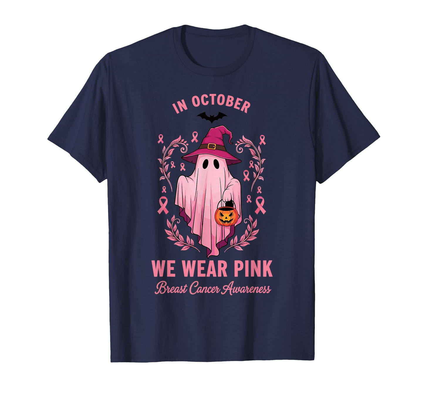 Halloween Pink Ghost We Wear Pink October Witch T-Shirt