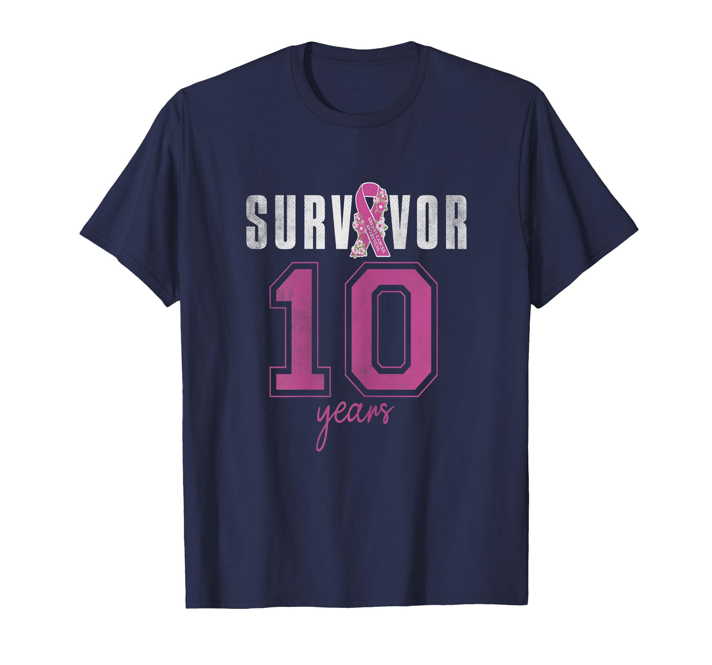 Womens Survivor 10 Years October Ribbon Breast Cancer Awareness T-Shirt