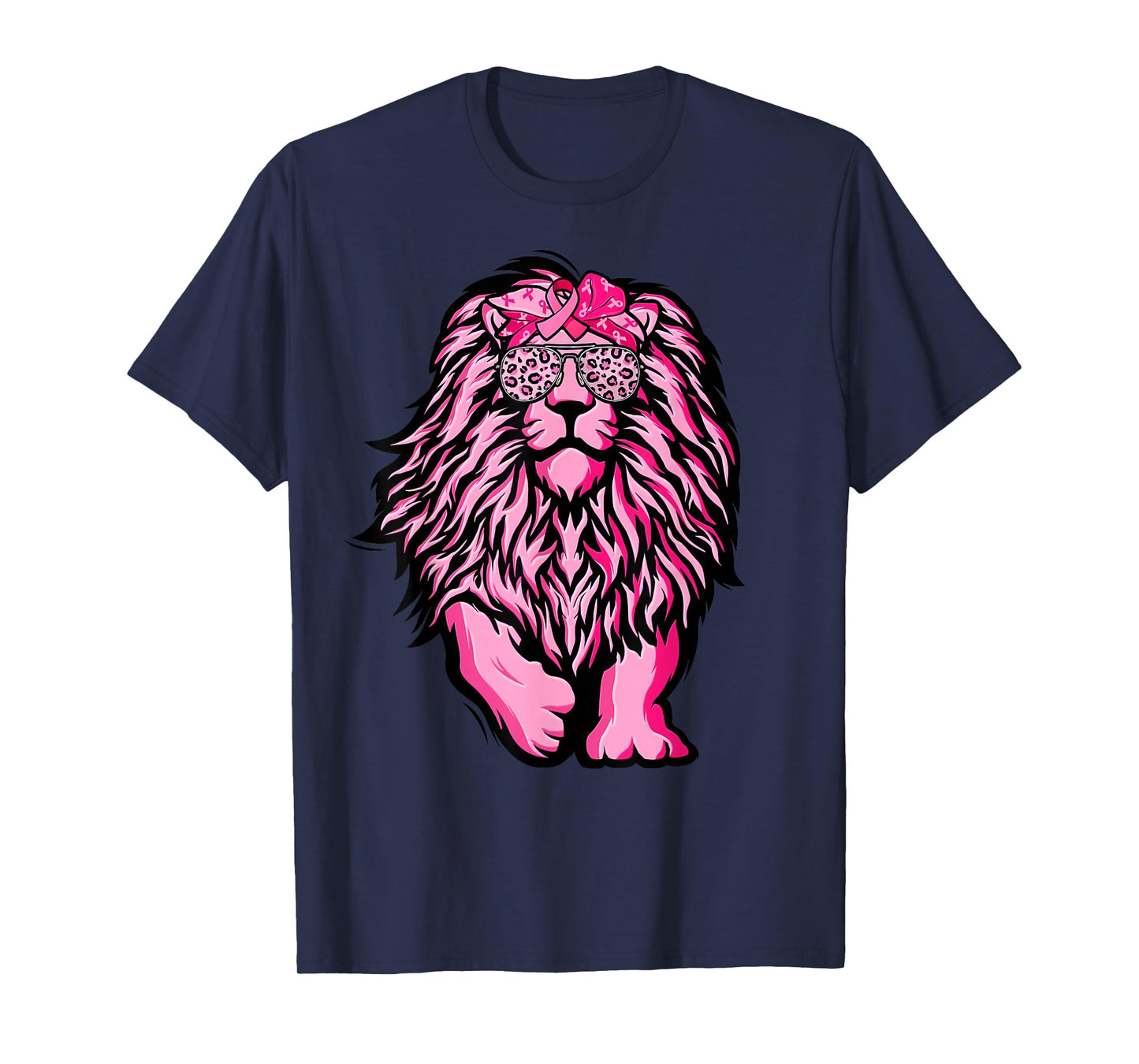 Lion Pink Bandana Ribbon Breast Cancer Awareness Warrior T-Shirt