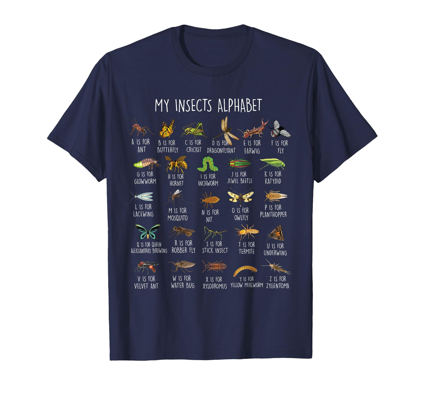 Types Of Insects Alphabet A-Z Identification T-Shirt