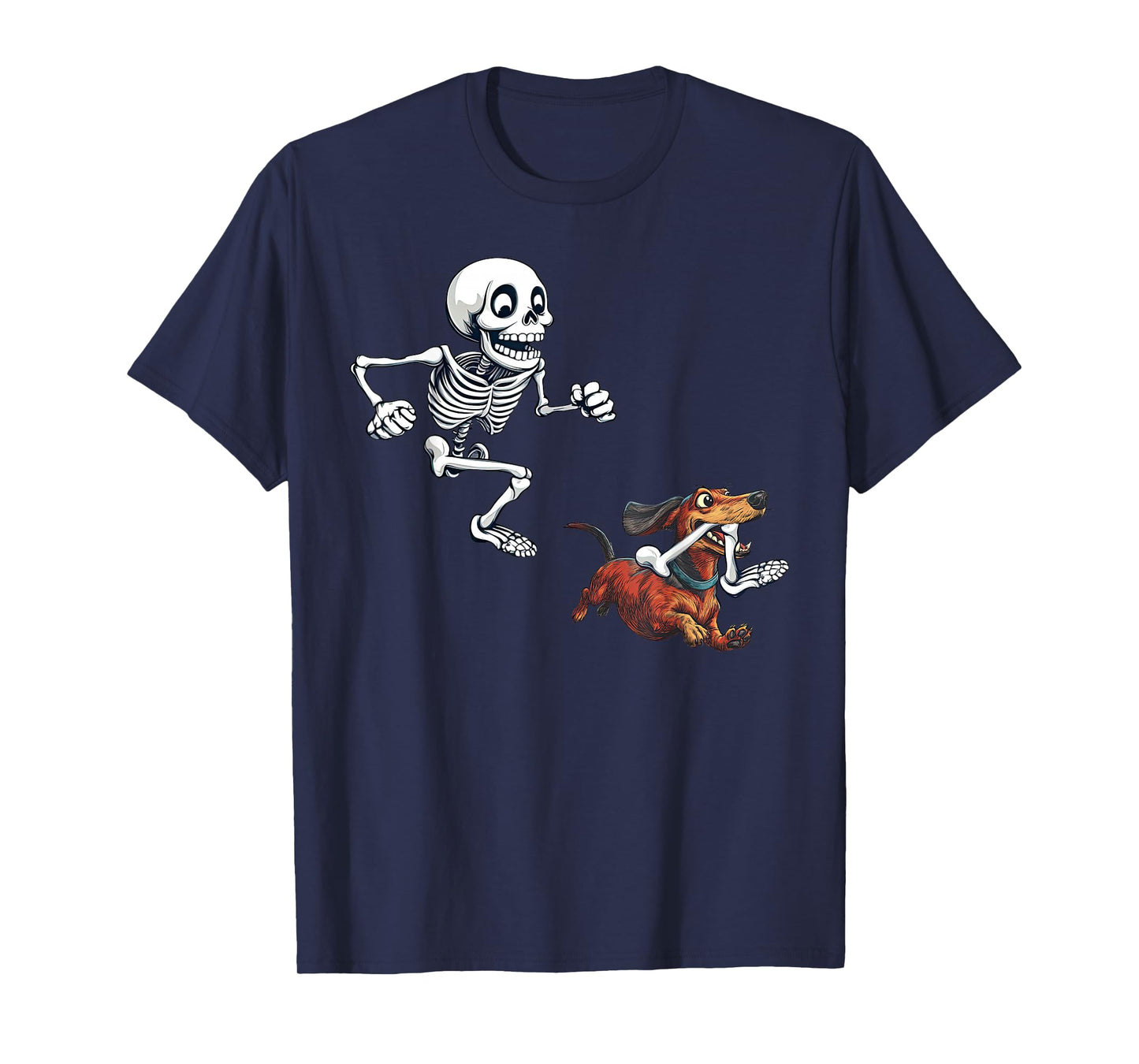 Skeleton Chasing Dog Dachshund Pet Doxie Mama Halloween T-Shirt