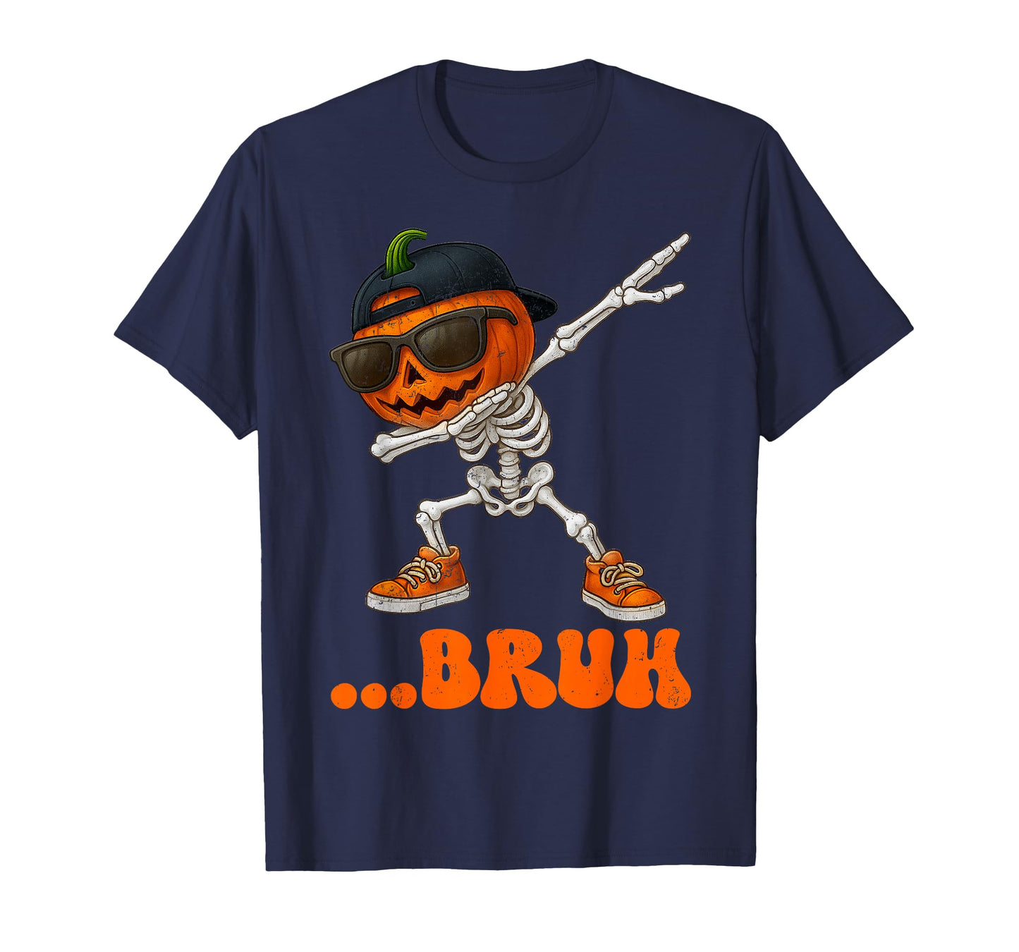 Bruh Dabbing Skeleton Pumkin Face Halloween Costumes Boy Men T-Shirt