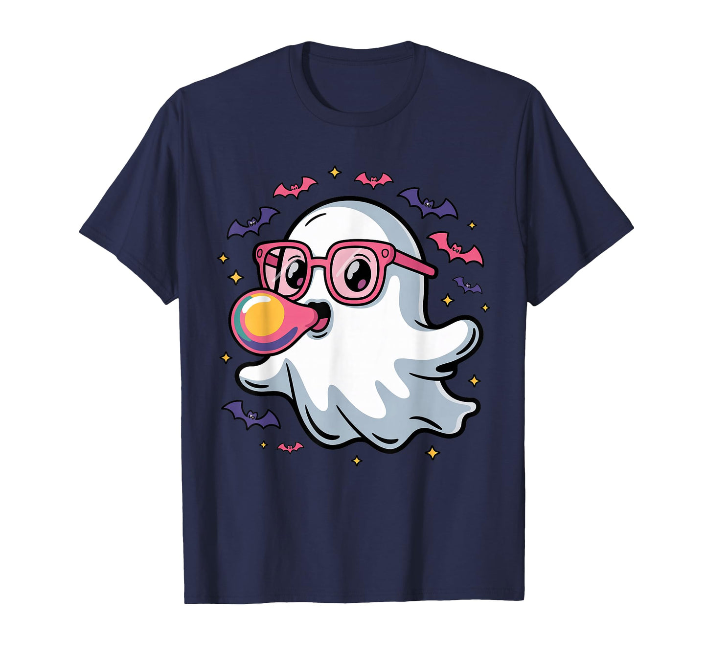 Funny Halloween Boo Ghost Sunglasses Pink Bubblegum Costume T-Shirt