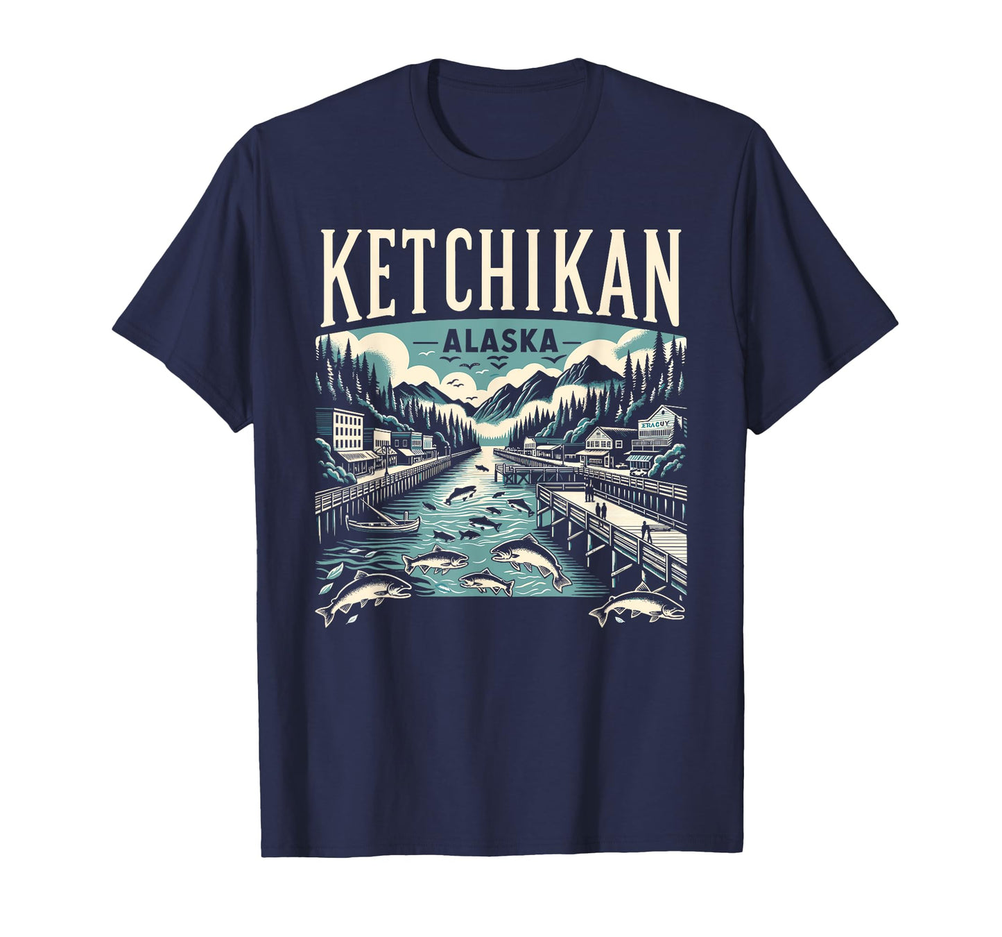 Ketchikan Alaska AK Vintage Graphic Salmon Capital Fishing T-Shirt
