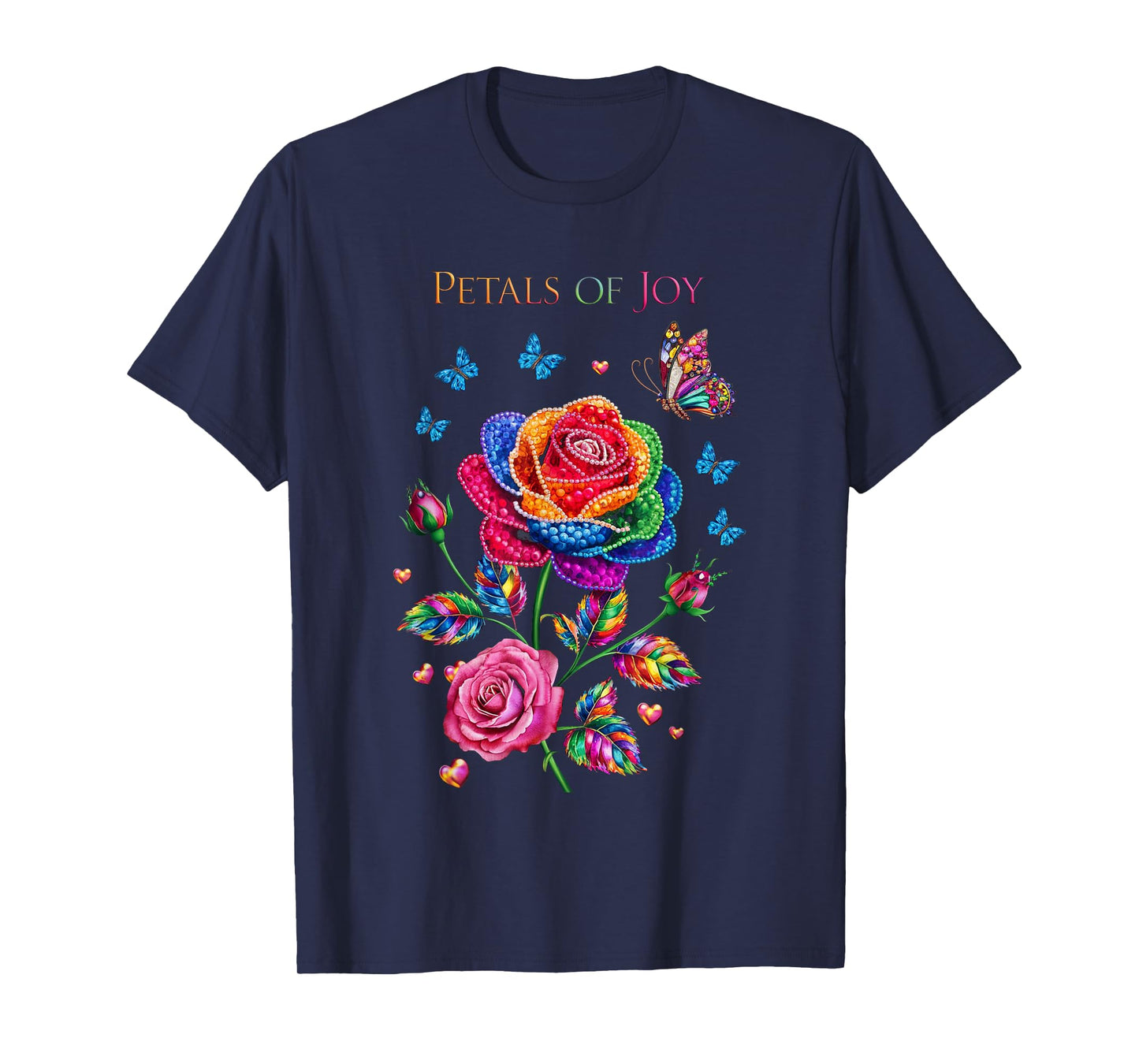Petals of Joy Colorful Rose and Butterfly Art T-Shirt
