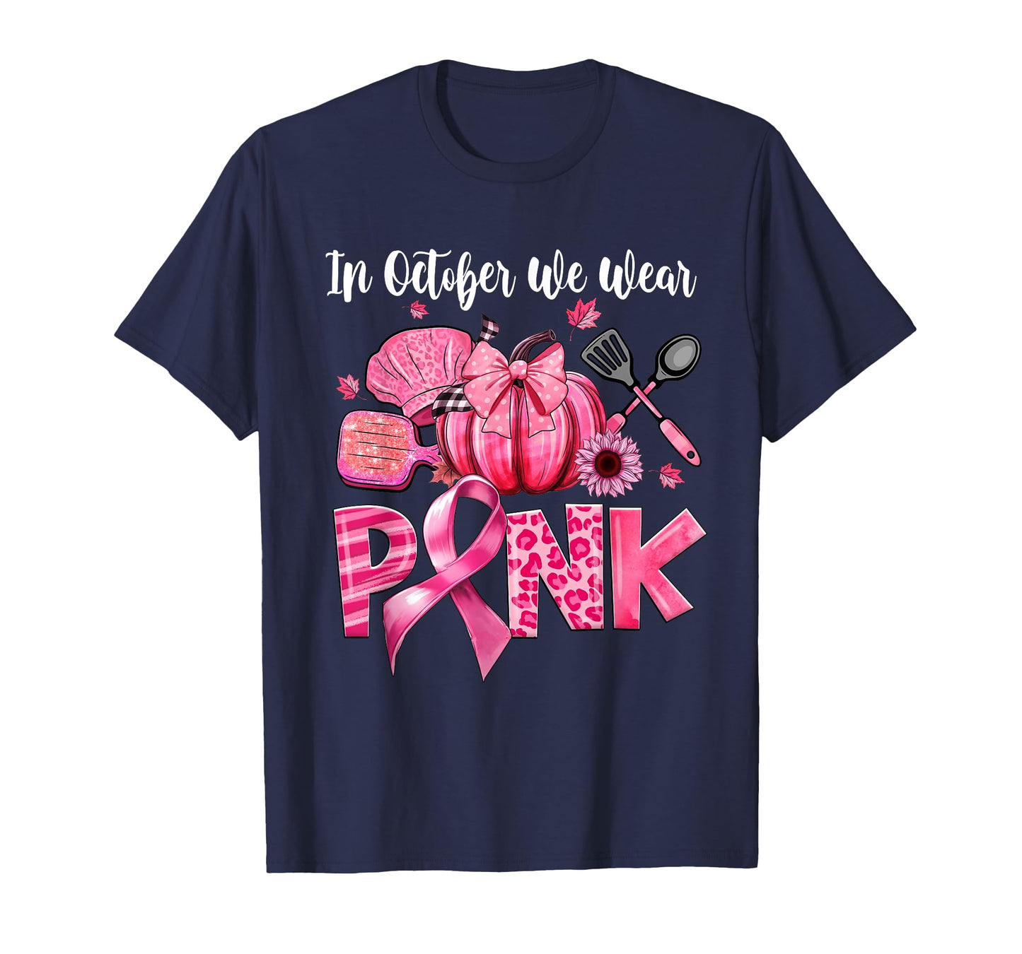 In October We Wear Pink Lunch Lady Pumpkin Breast Cancer T-Shirt