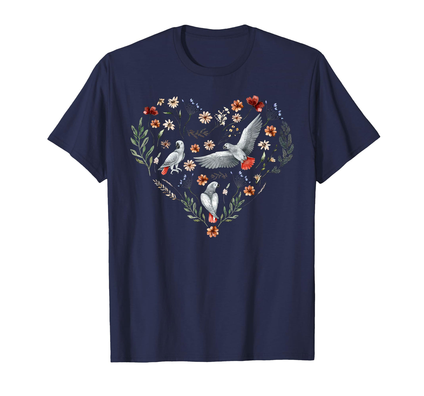 African Grey Parrot Flower Heart Nature Bird Lover Women Kid T-Shirt