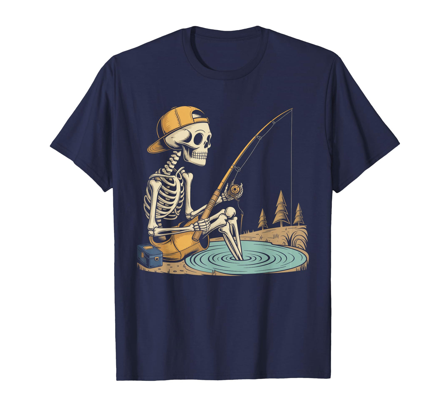 Skeleton Fishing Halloween Costume Funny Fishing Boys Kids T-Shirt