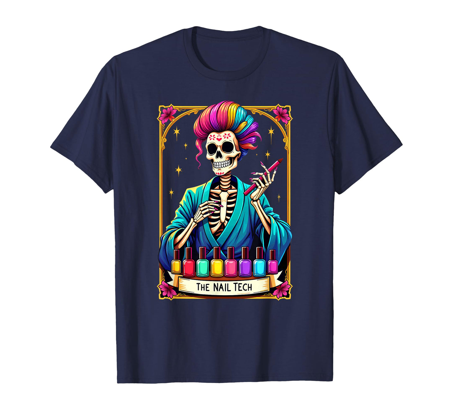 Tarot Card Nail Tech Skeleton Beautician Halloween T-Shirt