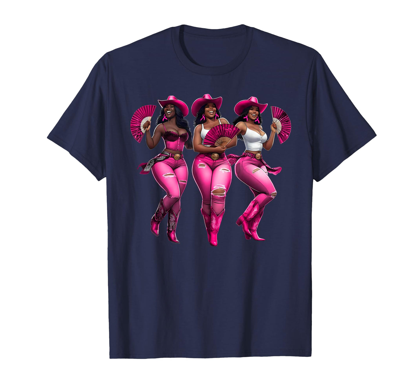 Black Women Cowgirl Western Pink Breast Cancer Awareness T-Shirt