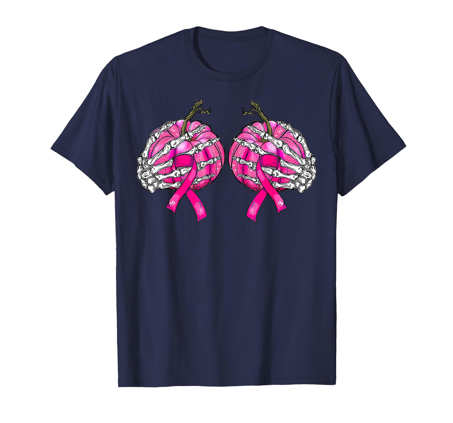 Skeleton Hand Boobs Pumpkin Breast Cancer Halloween Women T-Shirt
