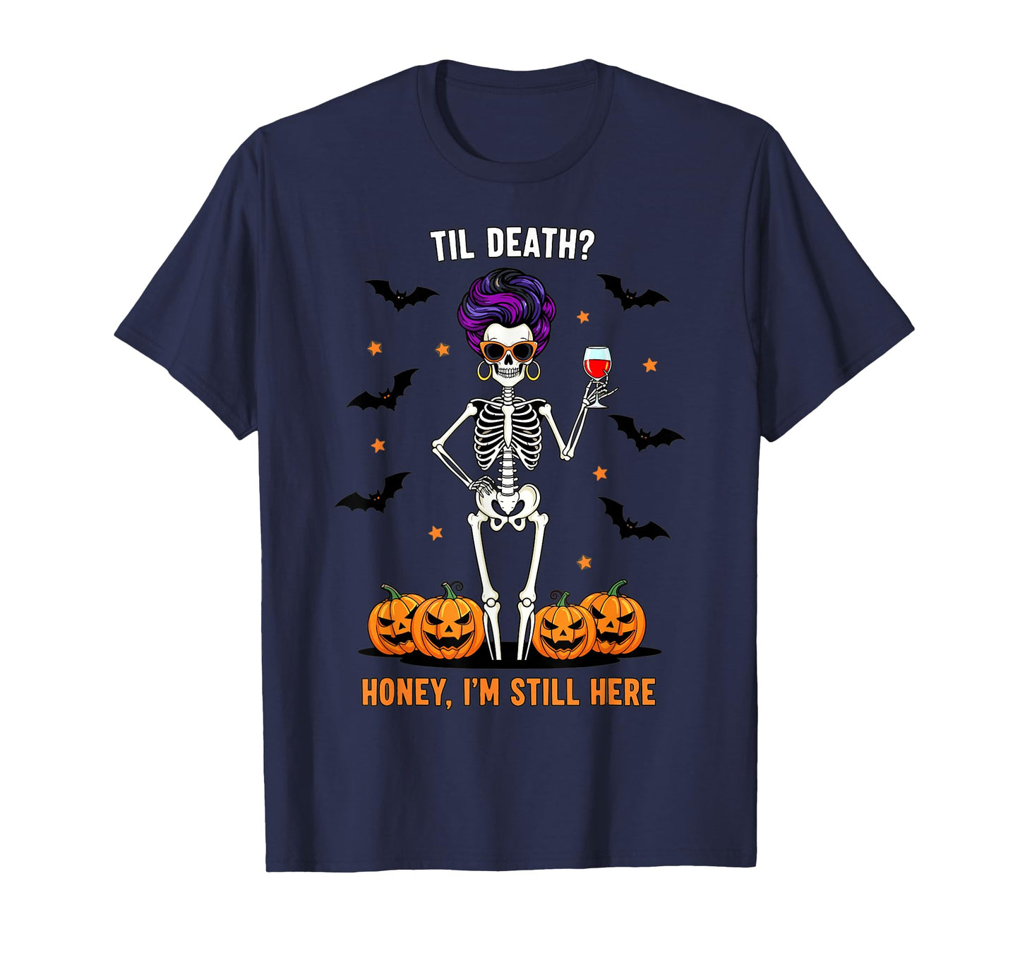 Funny Skeleton Halloween Design for Wine and Bat Fans T-Shirt