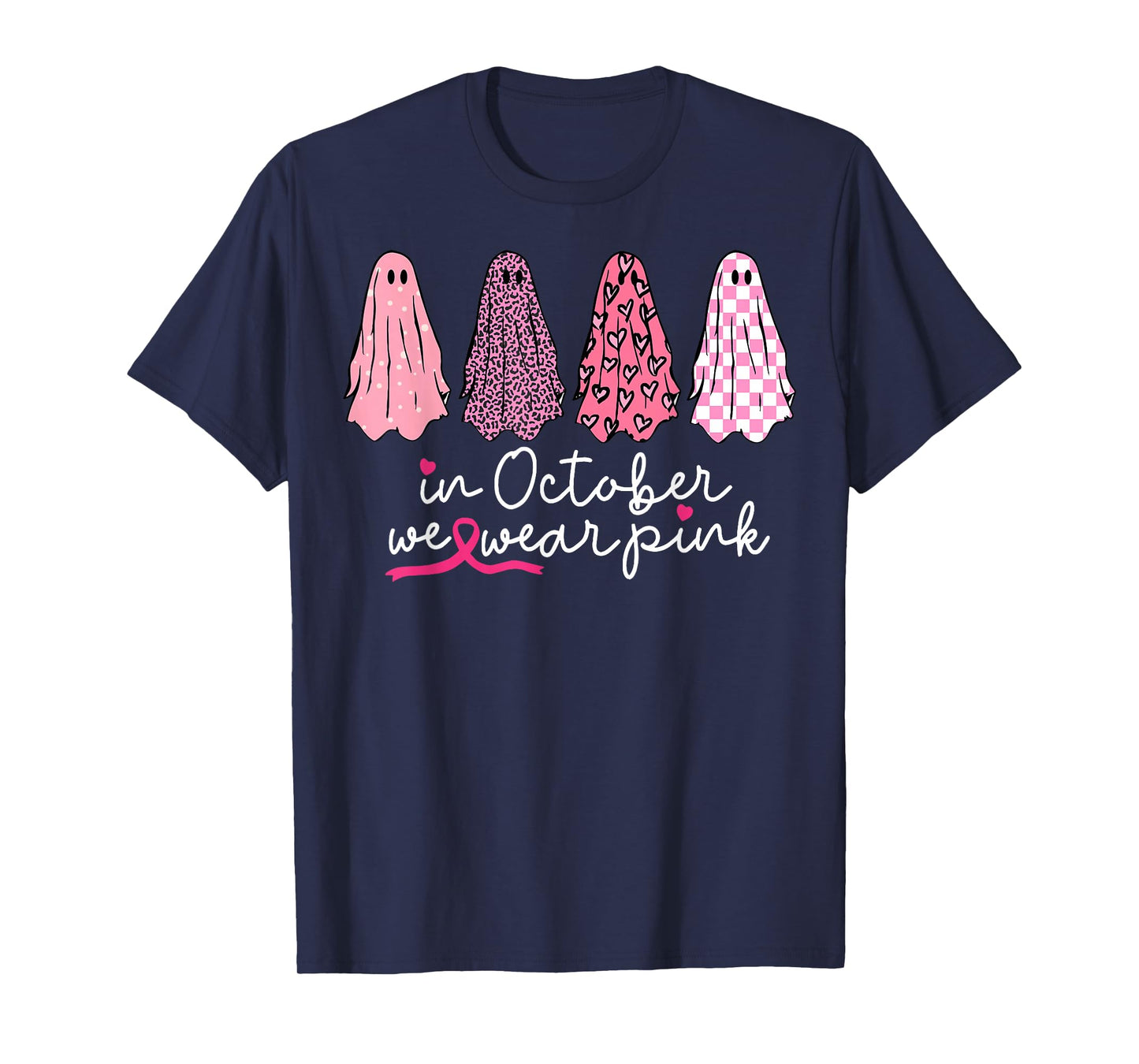 in October We Wear Pink Ghost Boo Halloween Breast Cancer T-Shirt