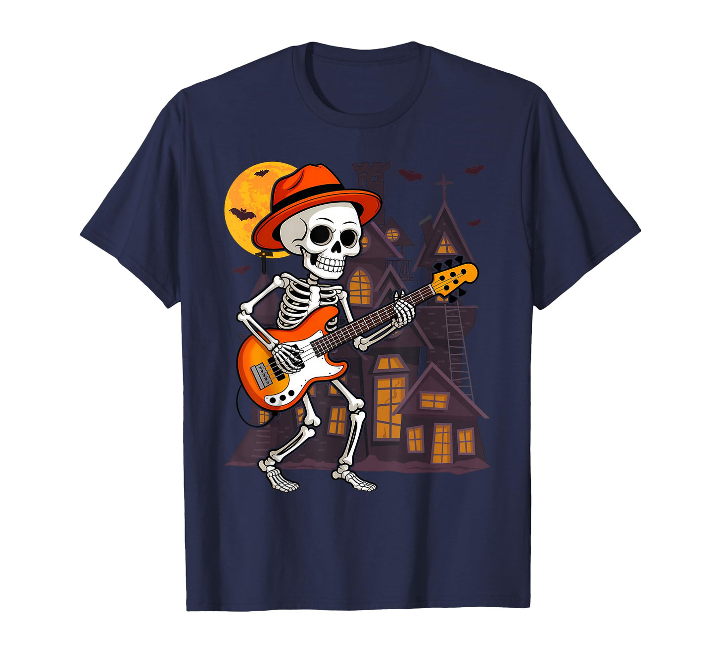 Skeleton Playing Electric Guitar Rock Halloween Boys Men T-Shirt