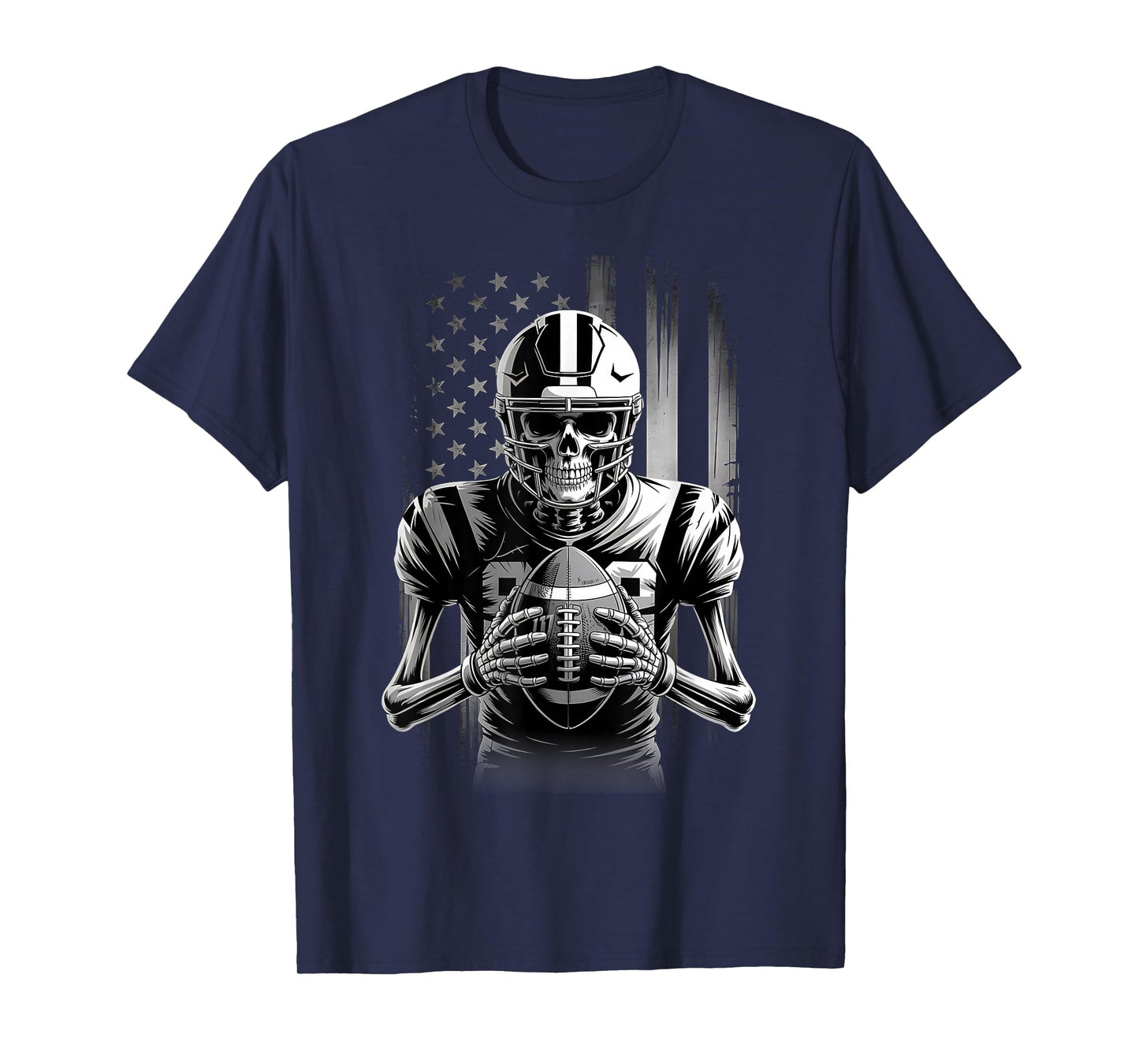 American Football Skeleton USA Flag Halloween Men Teens Boys T-Shirt