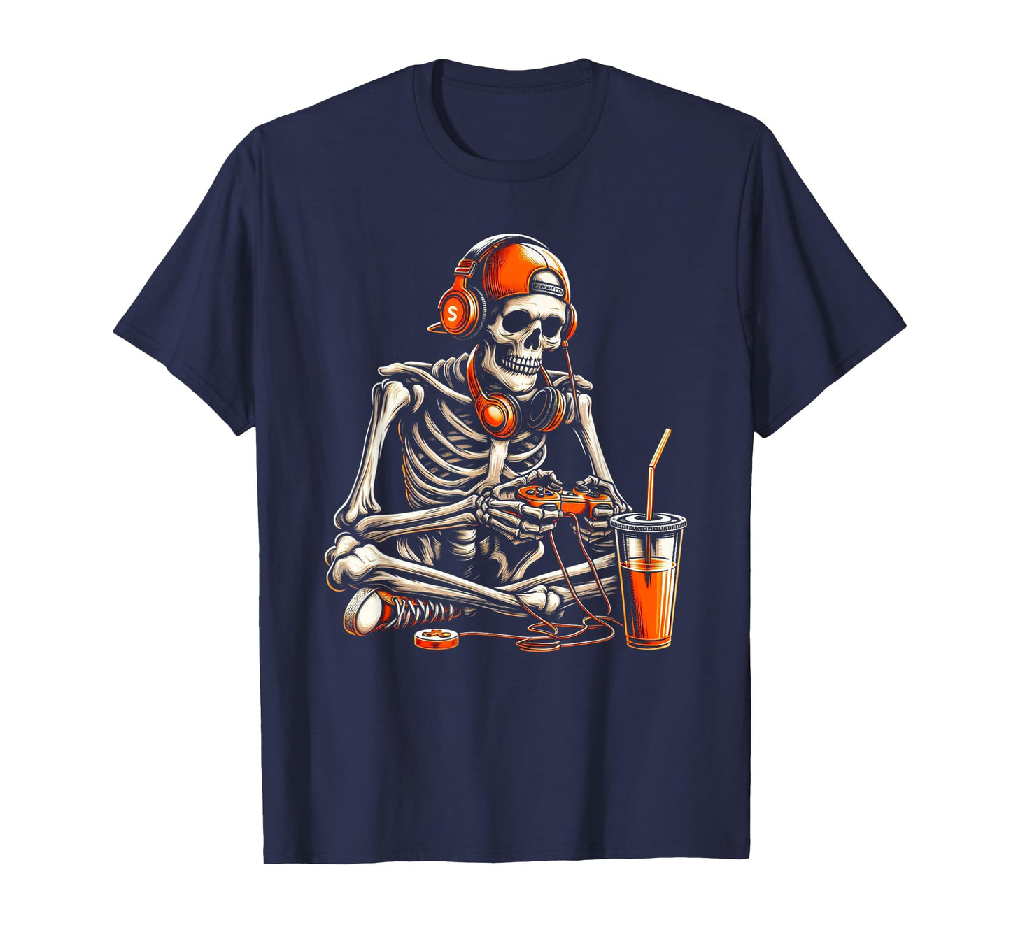 Retro Halloween Skeleton Gamer Video Gaming Boys Men Kids T-Shirt