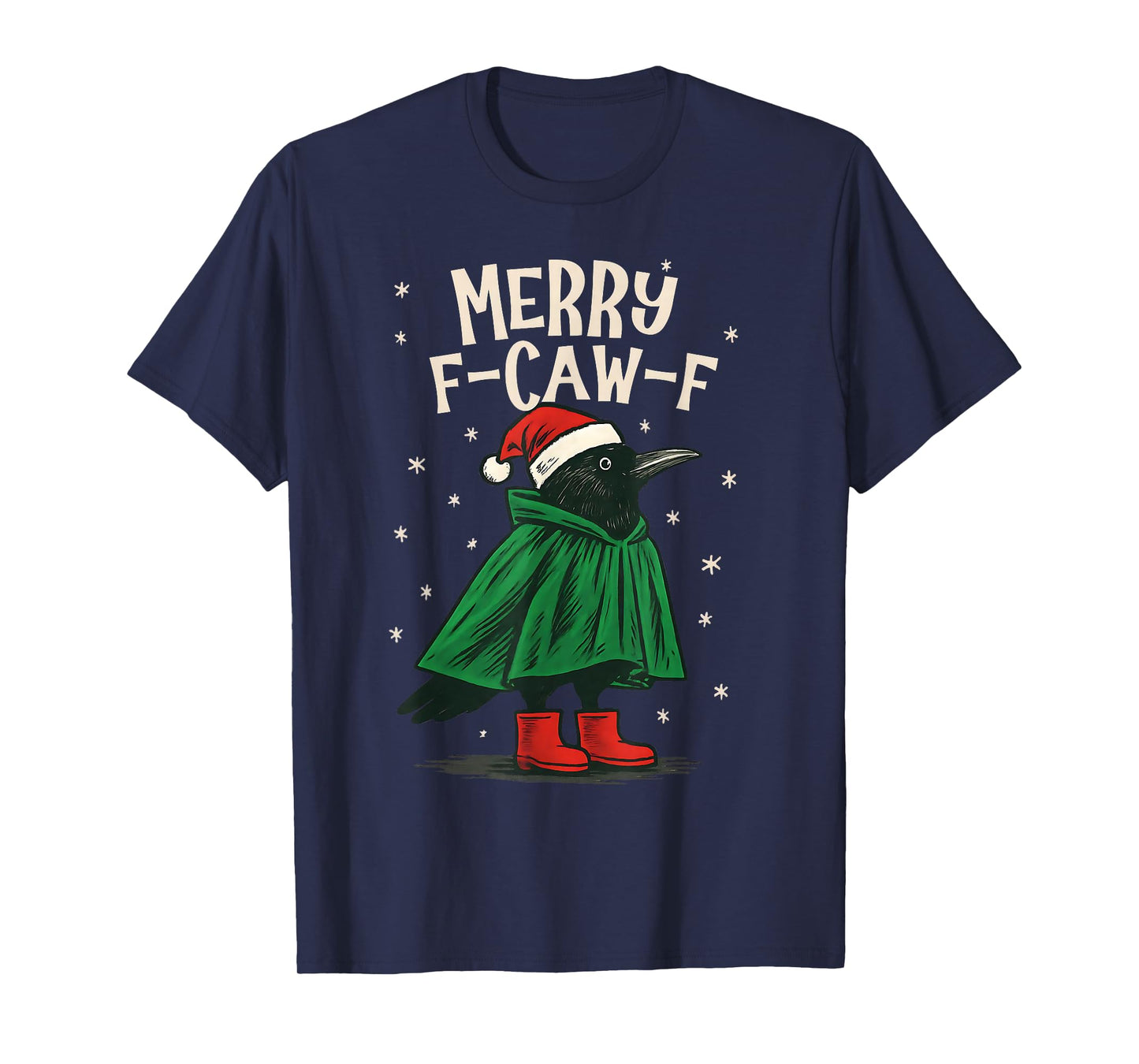 Black Crow F-Caw-F Funny Christmas Santa Hat Merry F-Caw-F T-Shirt