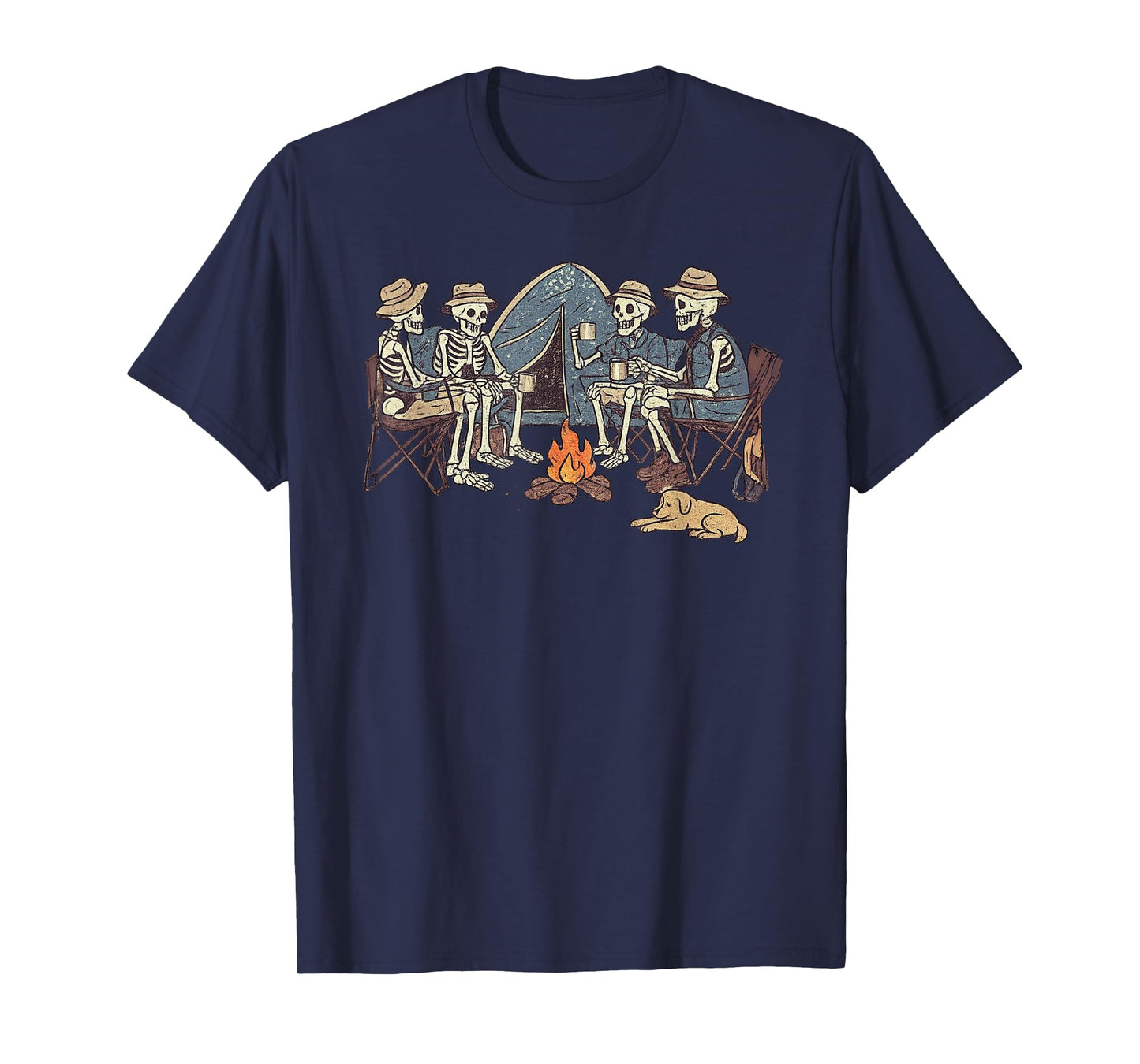 Vintage Halloween Skeleton Camping Funny Spooky Costume T-Shirt