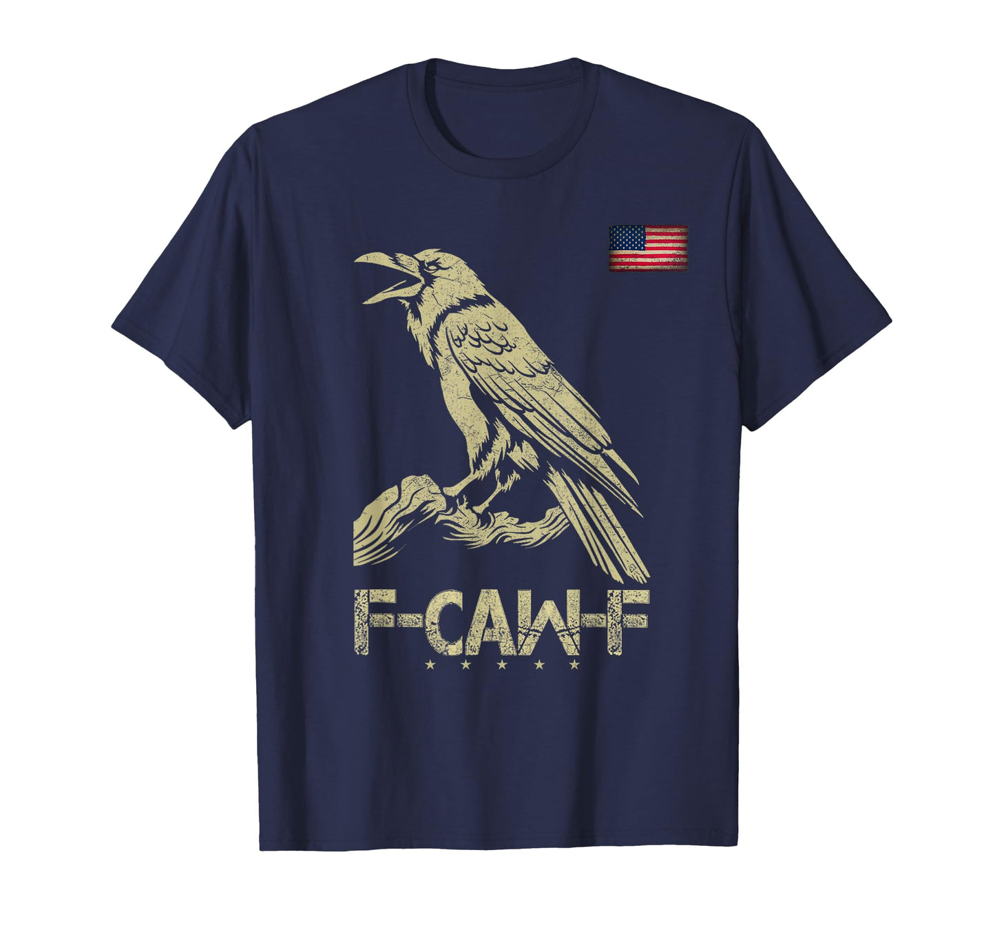 Black Crow, F-Caw-F Cow Bird Vintage American Flag (On Back) T-Shirt