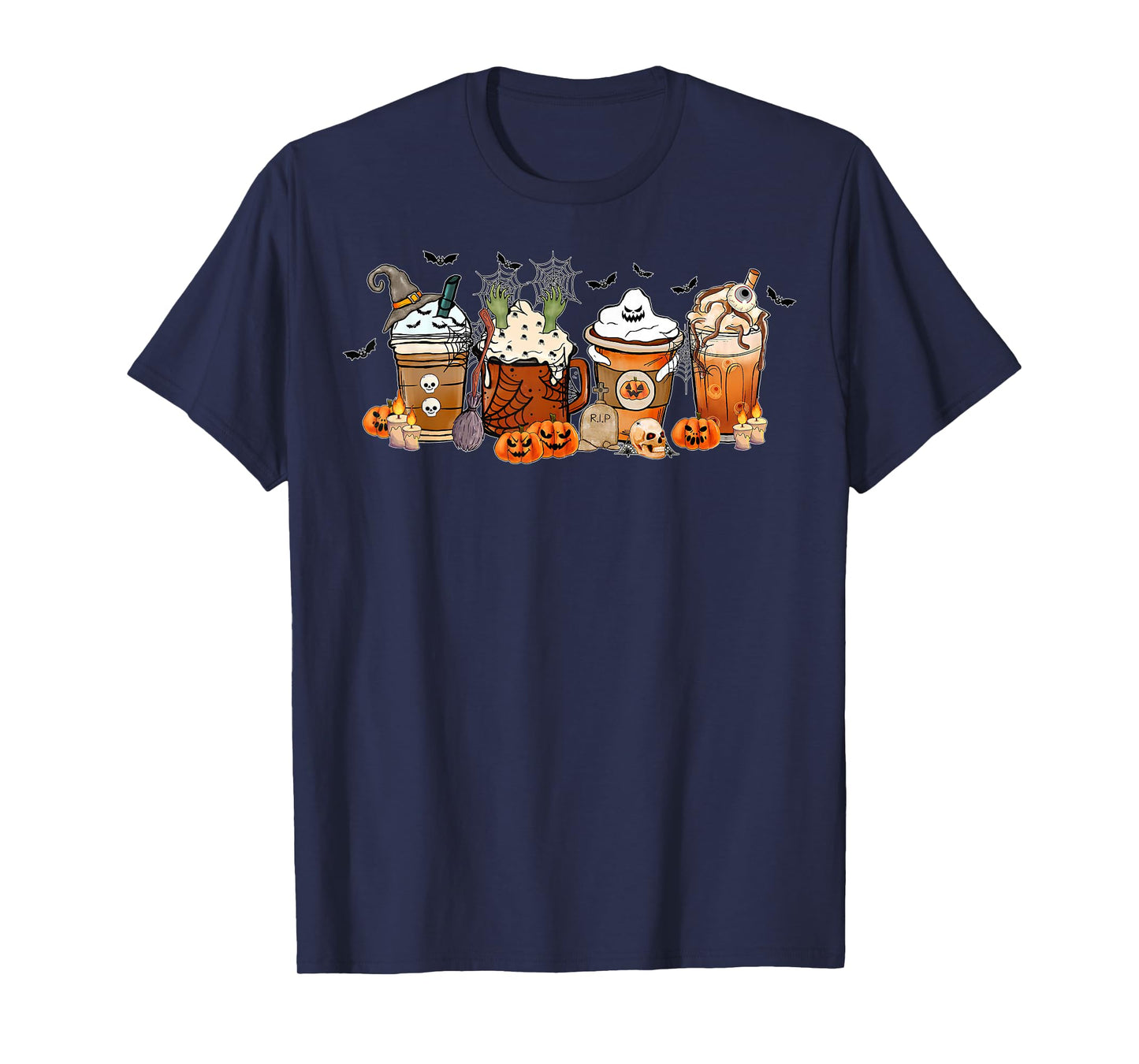 Cute Skeleton Coffee Cups Halloween Skul Pumpkin Spice Latte T-Shirt