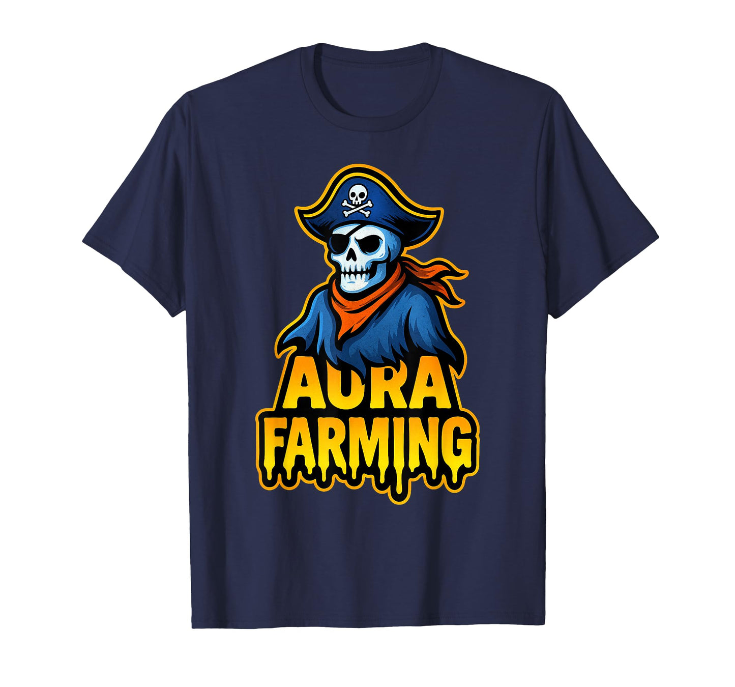 Funny Aura Farming Halloween Pirate Skeleton Teen Slang Rizz T-Shirt