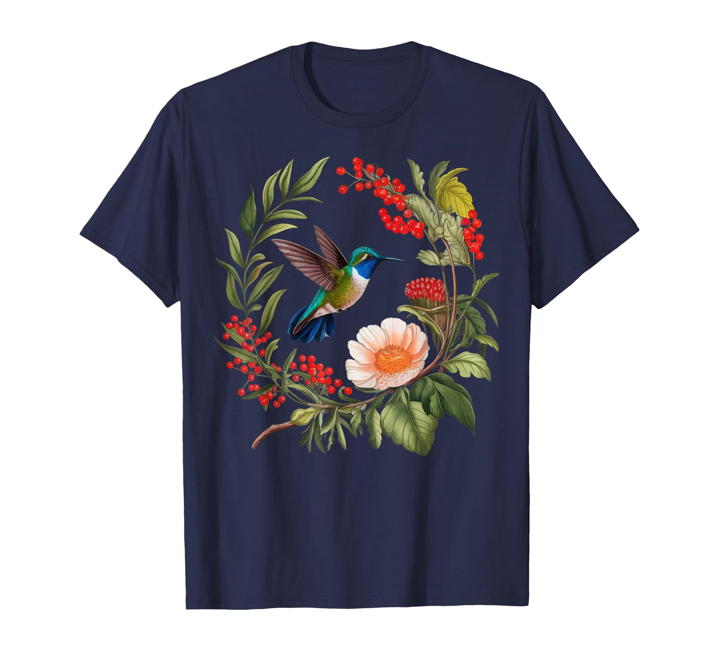 Hummingbird Floral Flower Botanist Hummingbird T-Shirt