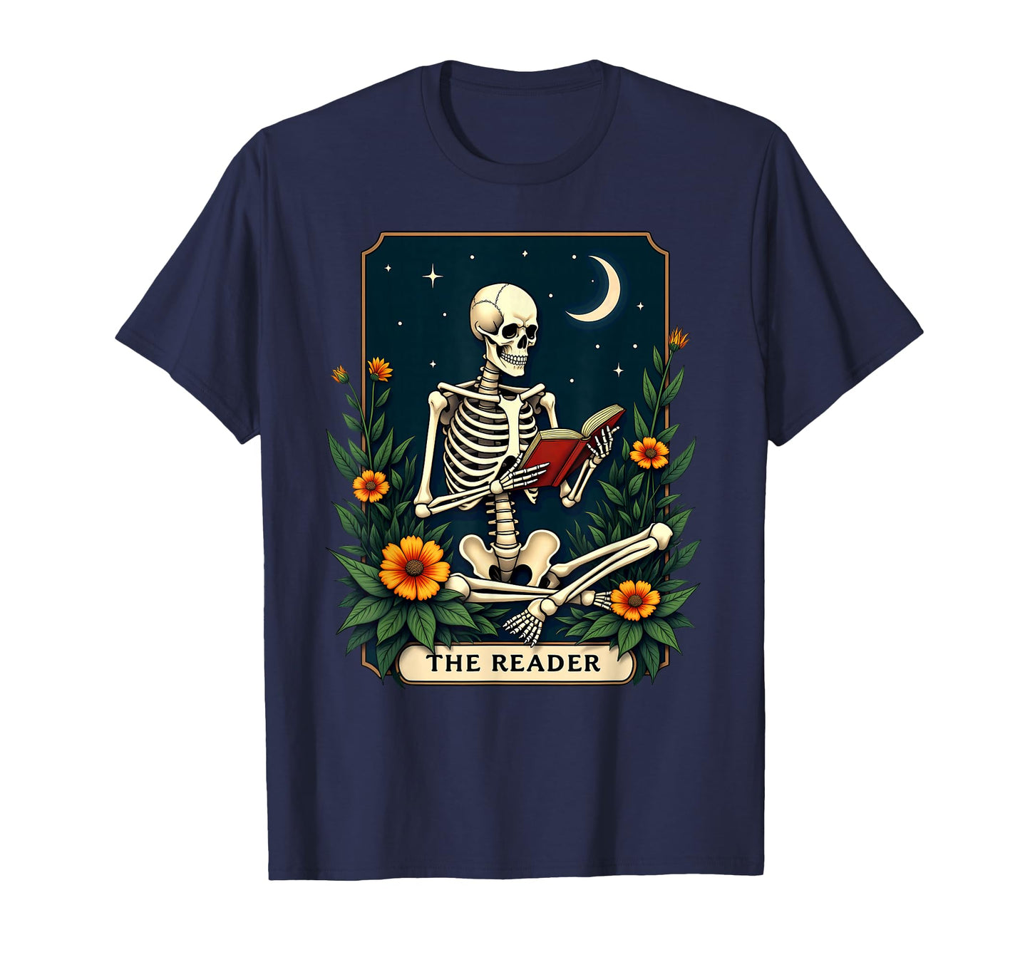 Floral Tarot Card The Reader Skeleton Bookworm Librarian T-Shirt