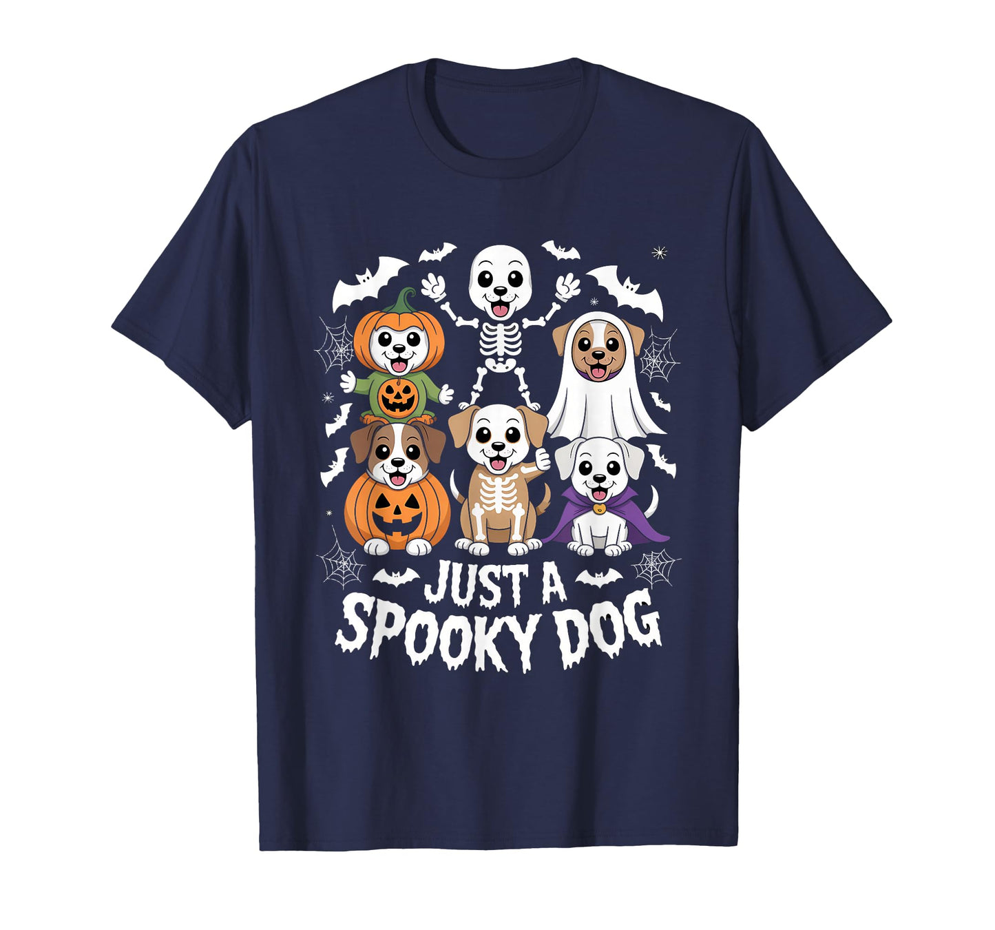 Just A Spooky Dog Halloween Pumpkin Ghost Skeleton T-Shirt