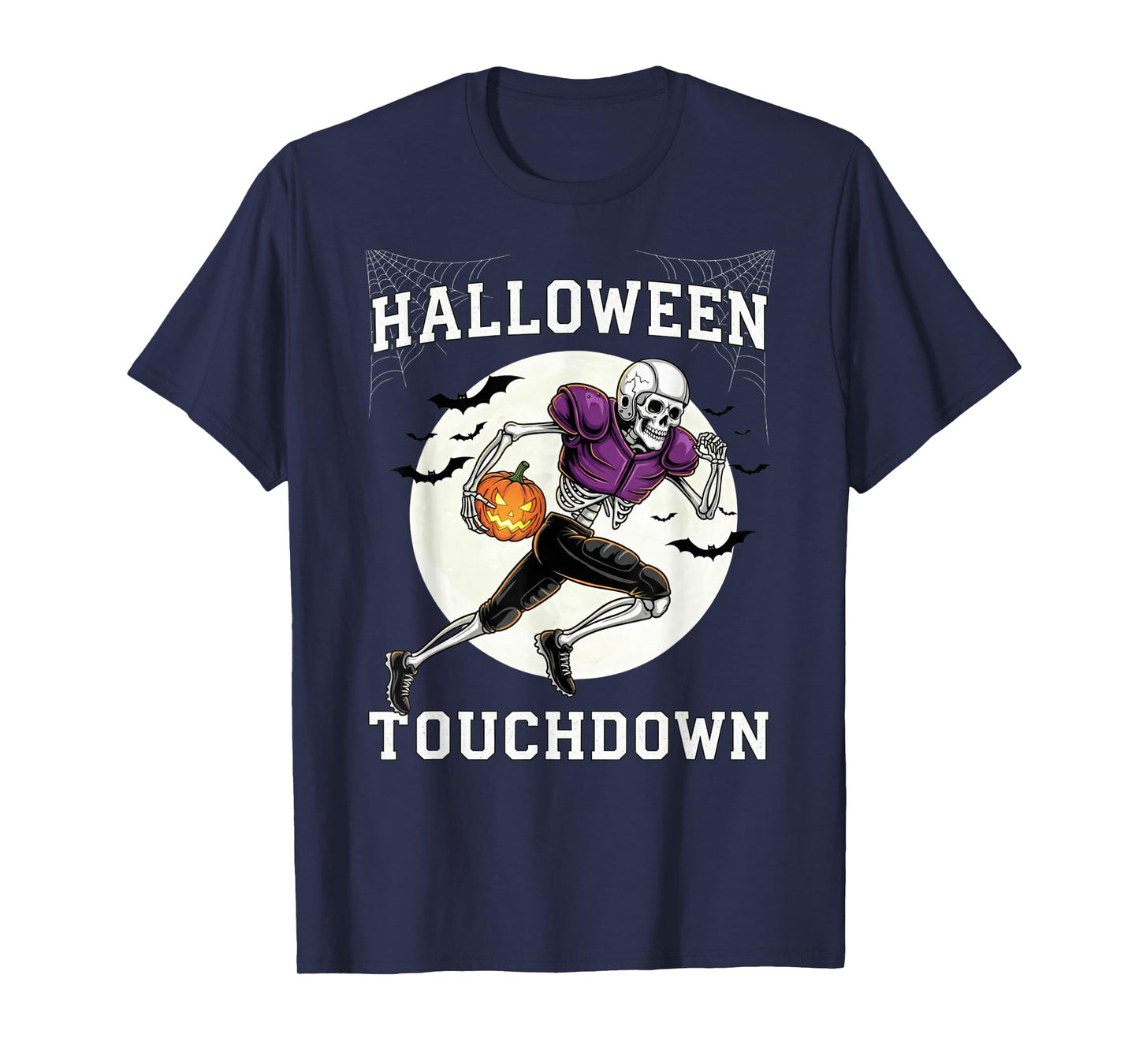 Halloween Football Player Skeleton Touchdown Pumpkin Costume T-Shirt