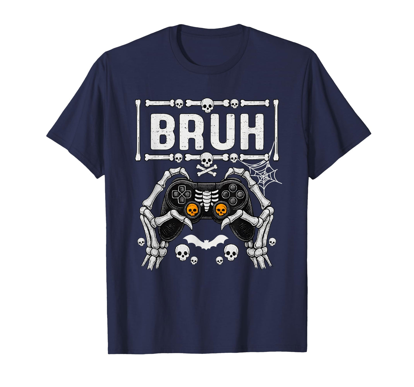 Bruh Skeleton Gamer Video Game Funny Halloween Boys Kids T-Shirt