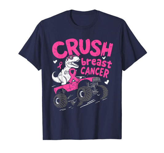 Crush Breast Cancer Awareness Dinosaur T Rex Truck Boy Kid T-Shirt