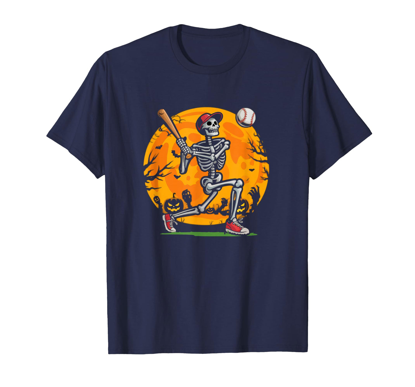 Halloween Baseball Skeleton Batter Pumpkin T-Shirt