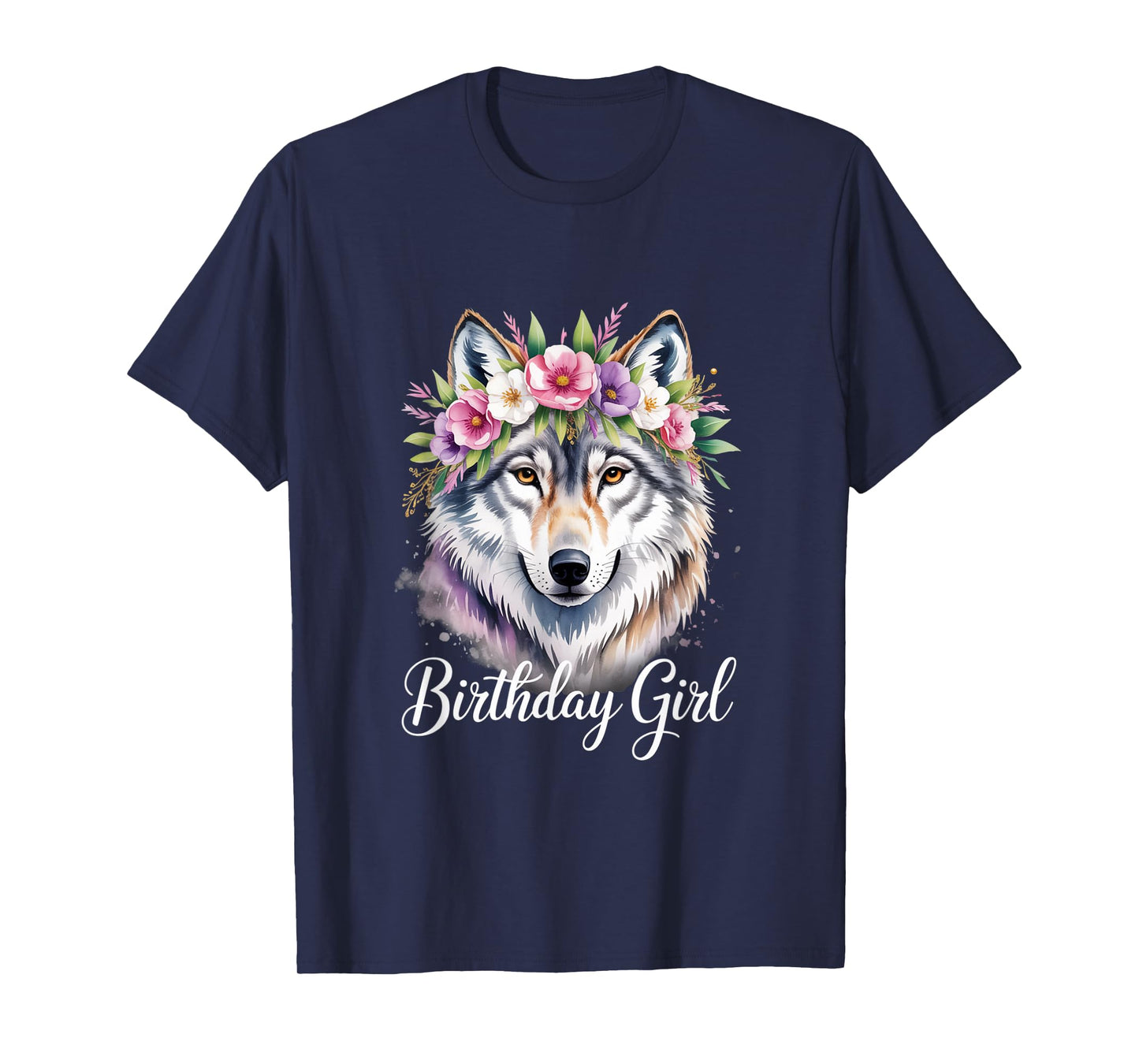 Wolf with Flowers for the Birthday Girl Soft and Wild Art T-Shirt
